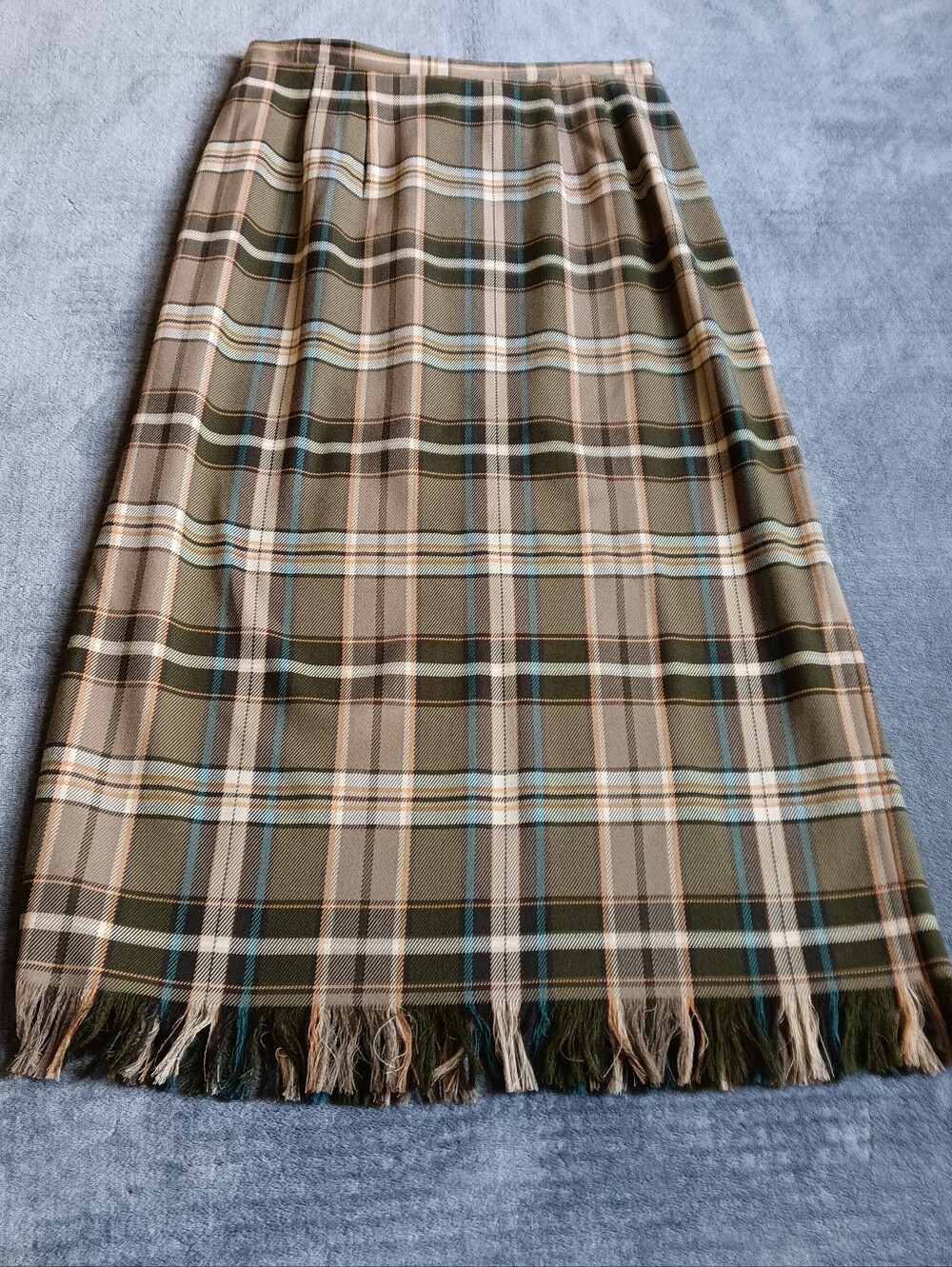 Green Plaid Fringe Hem Vintage Pencil Skirt, Boho Academia, Womens Size 12 - Picture 4 of 10